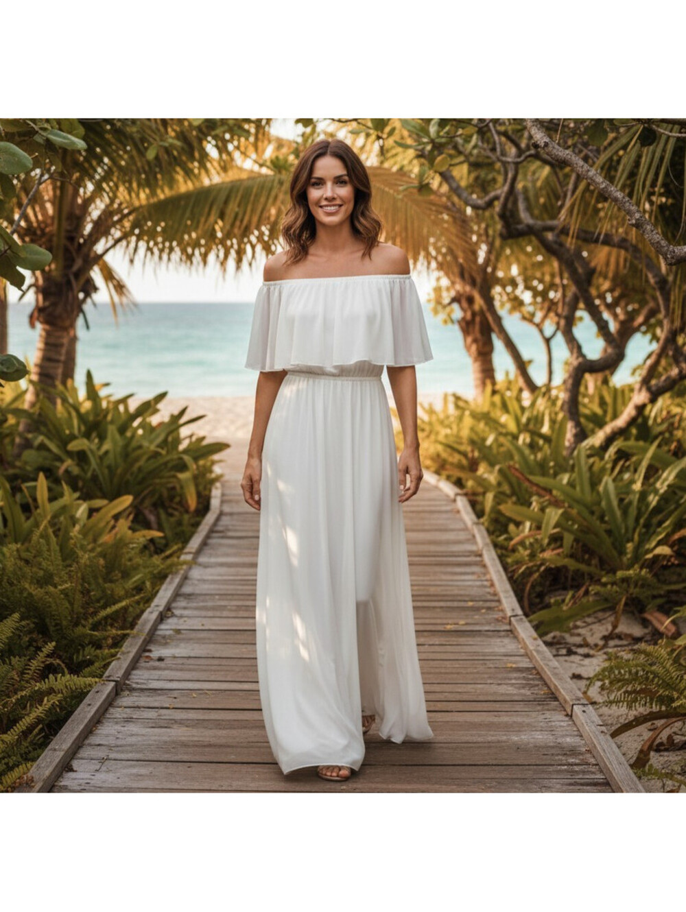 Show Me Your MuMu NWT  M White Hacienda Maxi Women Bridal  Wedding Chiffon Dress